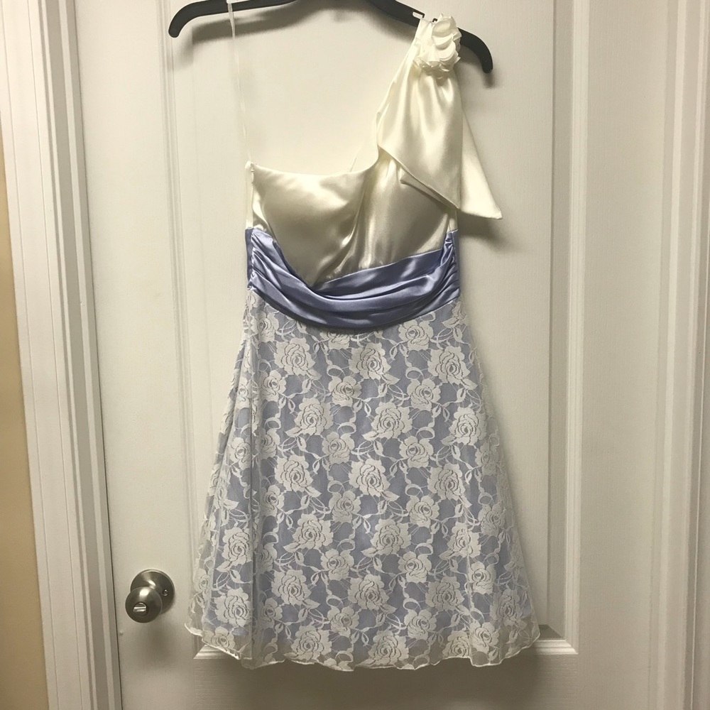 Beautiful White/Violet Off One Shoulder Dress